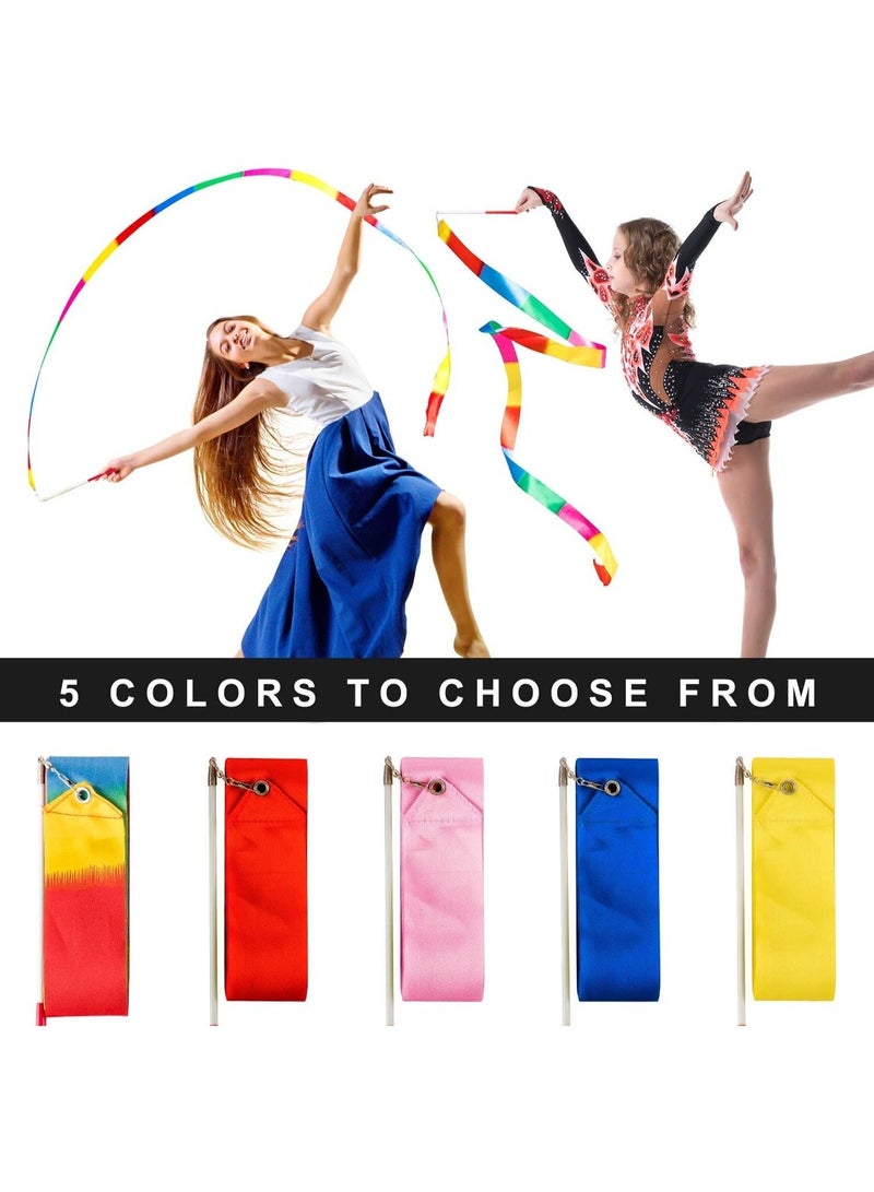ChicAbode 5 Pack Dance Ribbons, Multicolor Artistic Streamer, Rhythmic Gymnastics Ribbon Wands, Baton Twirling on Stick for Gym, Training, Circus, 2M (Rainbow, Red, Yellow, Blue, Pink) - Image 5